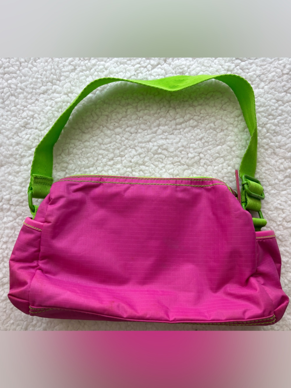 Candie's Vintage Y2K Hot Pink Neon Green Nylon Shoulder Bag - Picture 3 of 5